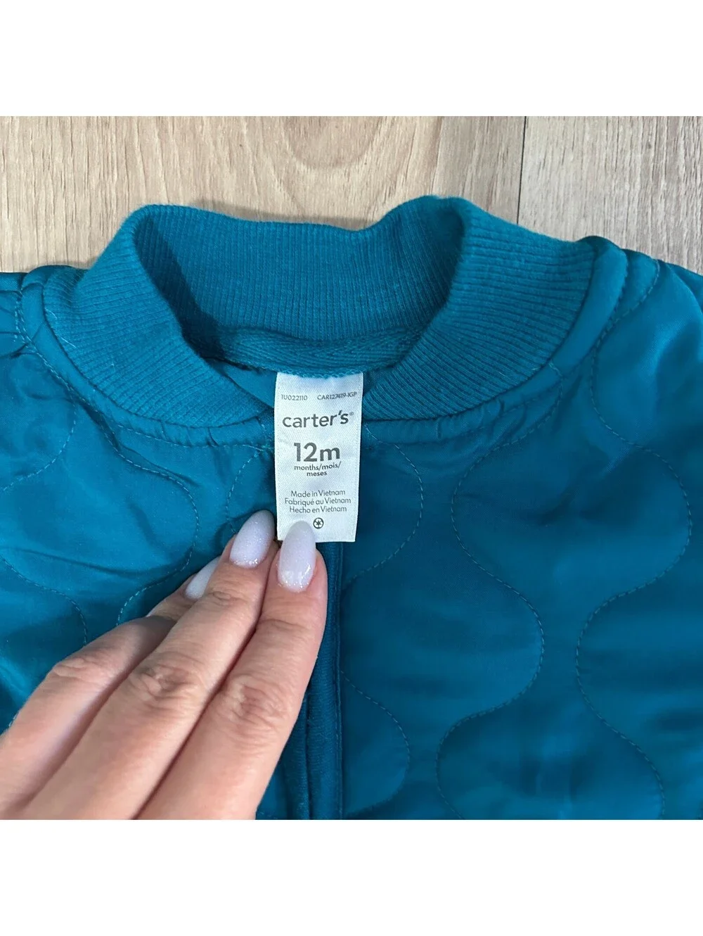 Carter’s Baby Quilted One Piece Jumpsuit Teal Blue 12M Zip Up